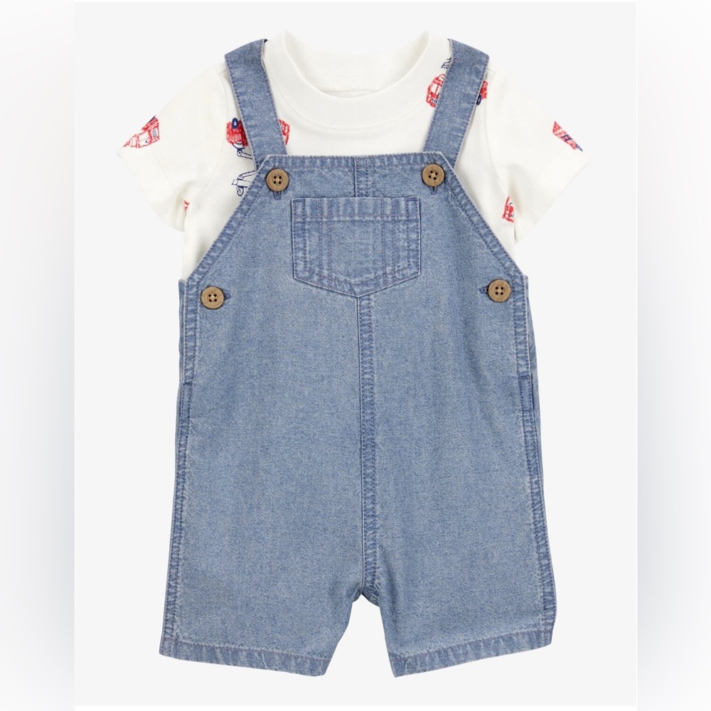 Carters Baby Boy 2-Piece Fire Truck Tee & Shortall Set in multi size newborn